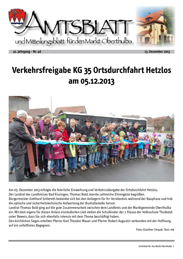 Amtsblatt und Mitteilungsblatt für den Markt Oberthulba - Gemeindeblatt Oberthulba