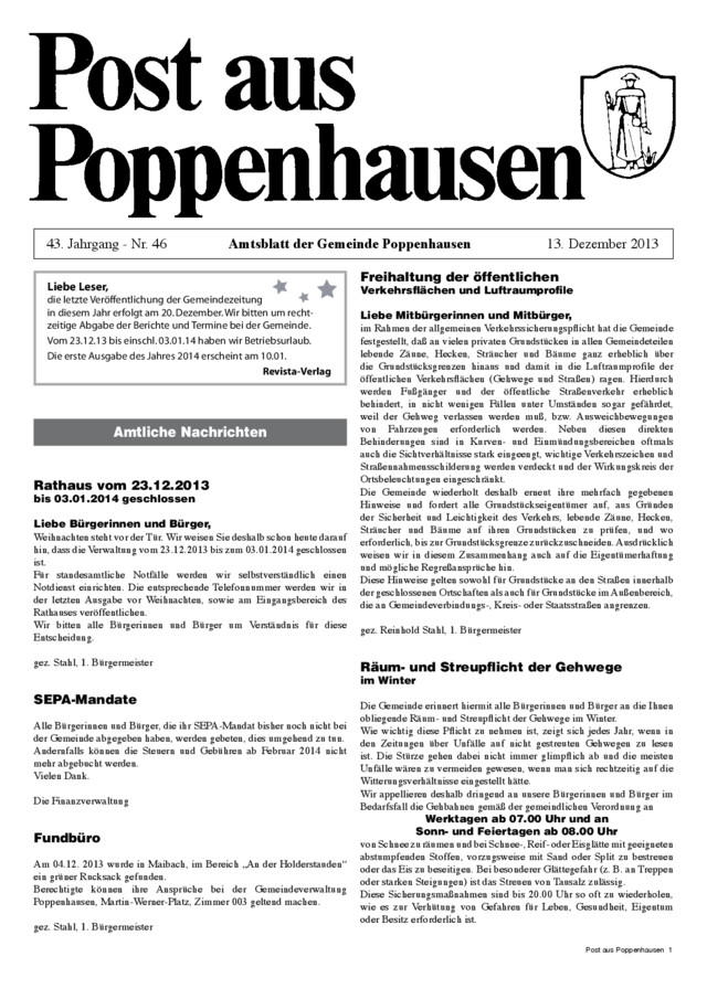 Titel Post aus Poppenhausen - Gemeindeblatt Poppenhausen