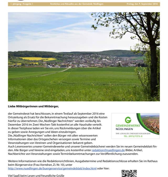 Neues Mitteilungsblatt: Nüdlinger Nachrichten