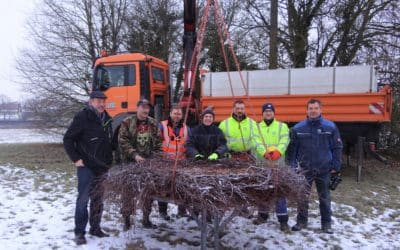 ÜZ Lülsfeld und Lebenshilfe Schweinfurt erneuern Storchennisthilfe