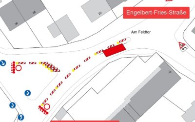 Vorübergehende halbseitige Sperrung der Straße Am Feldtor und großräumige Umleitung des Verkehrs in Richtung Bergl