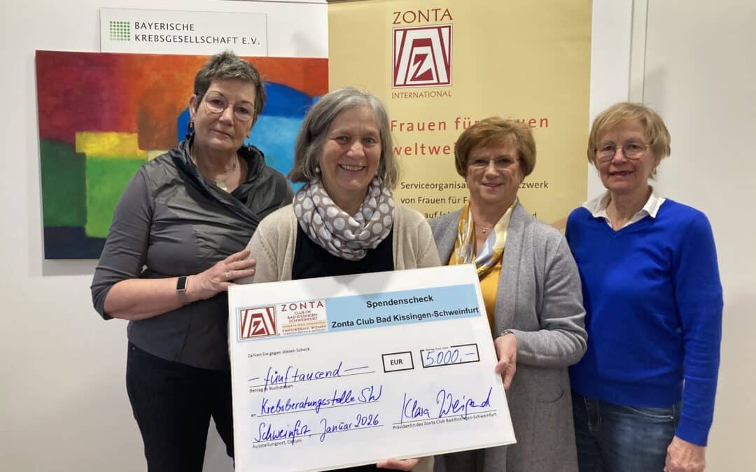 Zonta Club spendet 5.000 Euro an die Bayerische Krebsberatungsstelle e.V. zweckgebunden für die psychosoziale Krebsberatung